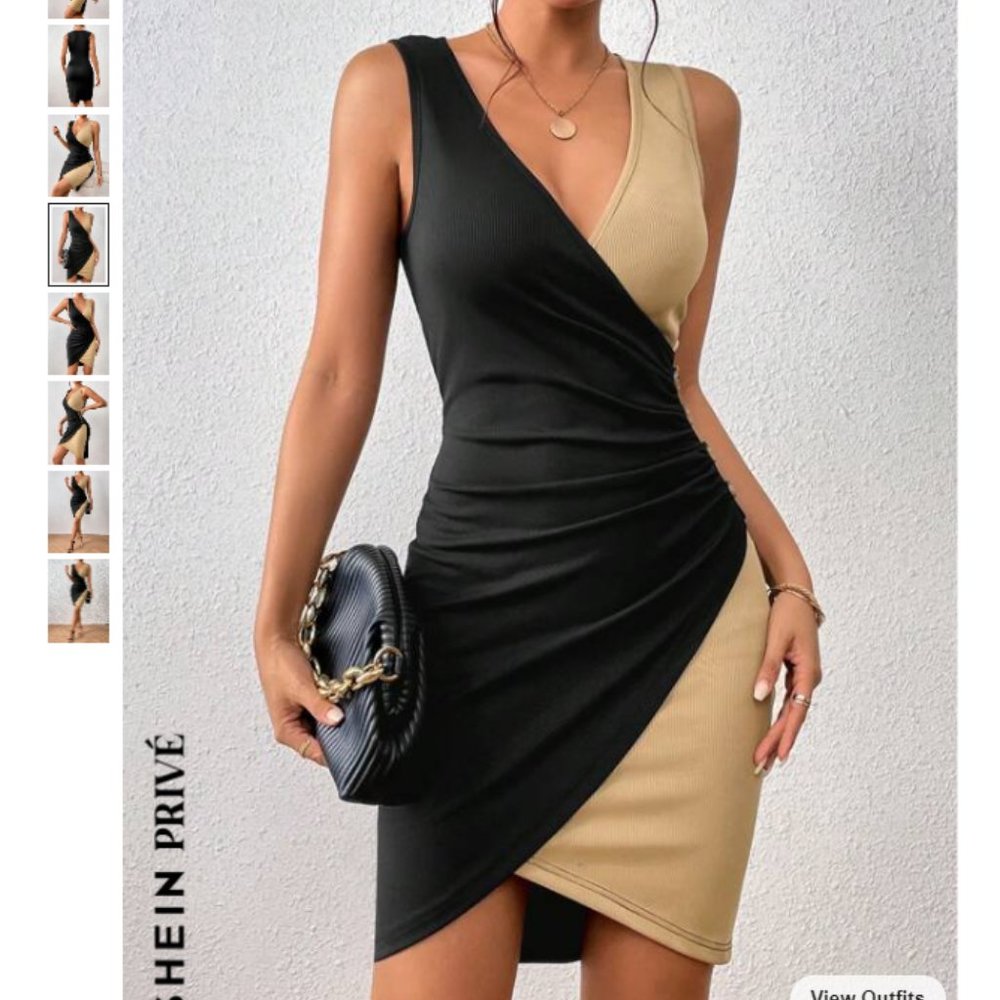 SHEIN Asymmetrical Black and Tan Dress